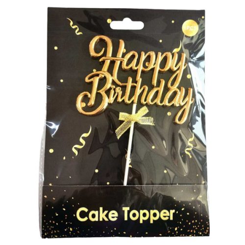 Arany műanyag "happy birthday" beszúró tortadísz