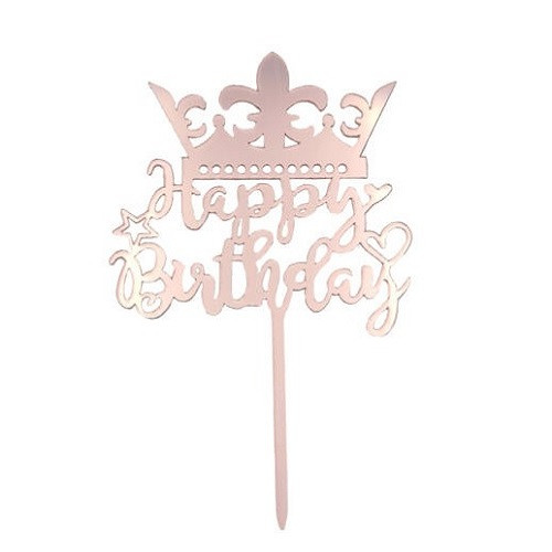 Happy Birthday rózsaszín koronás tortabeszúró