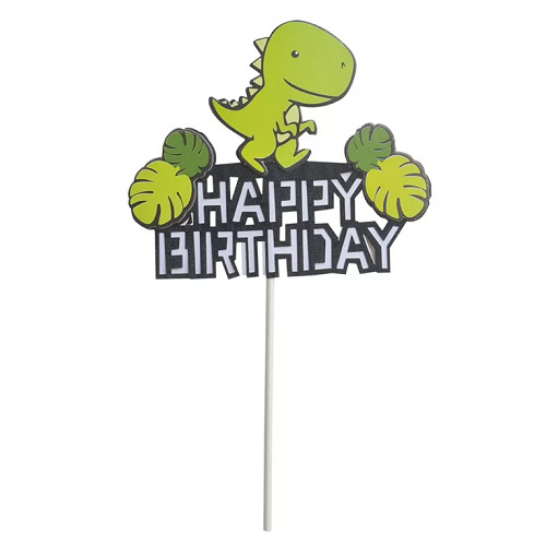 Papír torta beszúró – Dinoszaurusz Happy Birthday felirattal