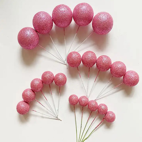 Műanyag dekorációs gömb beszúró csillogó rózsaszín 20db