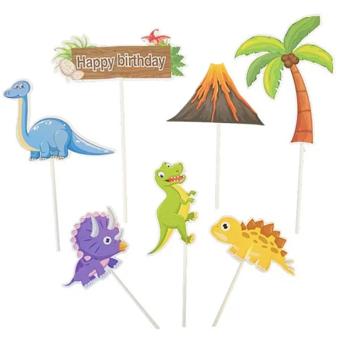 Papír tortabeszúró - Happy Birthday - dinoszaurusz és vulkán - 7db