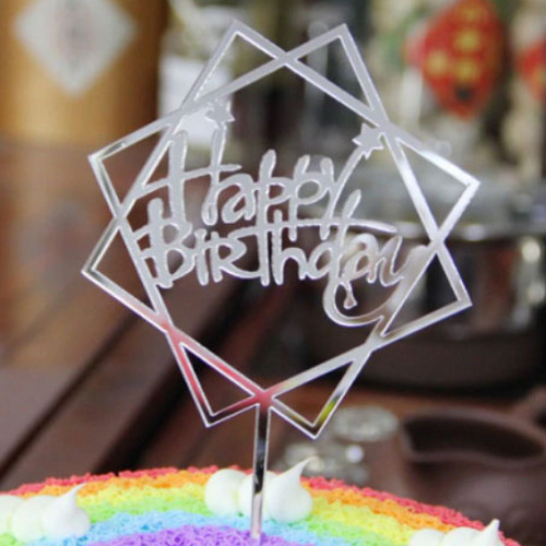Happy Birthday torta felirat - dupla négyzet - ezüst