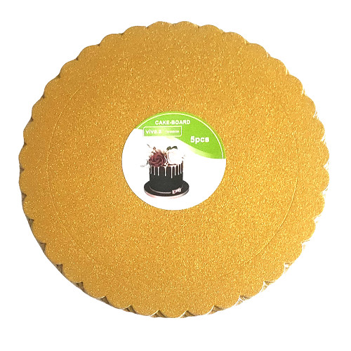 5 db - os 25 cm  csillogó arany színű kör alakú fodros karton tortaalátét 